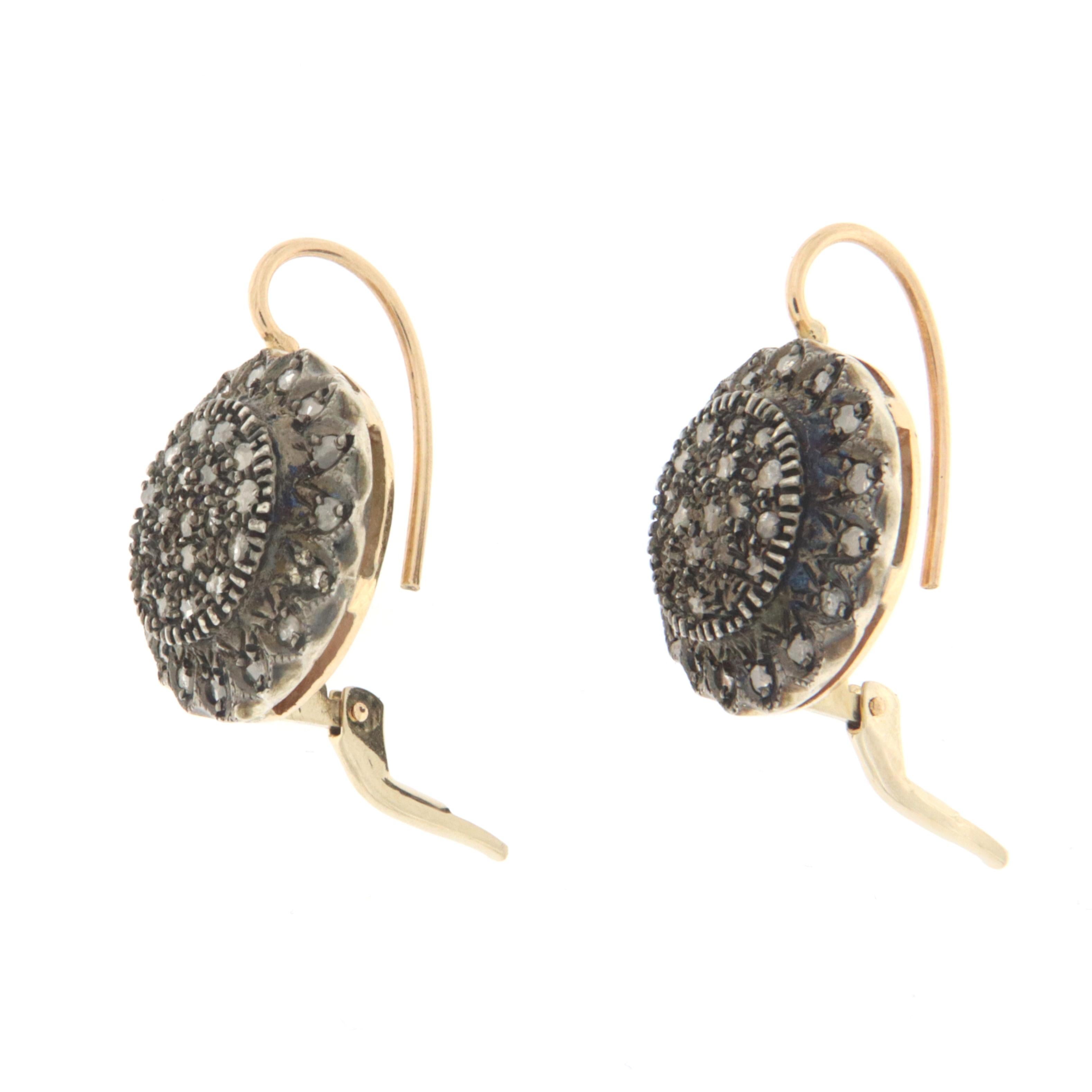Old Cut Diamonds 9 Karat Yellow Gold Stud Earrings In New Condition For Sale In Marcianise, IT