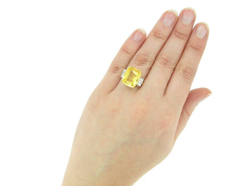 Baguette Cut Old Cut Natural Unenhanced Ceylon Yellow Sapphire Diamond Ring For Sale