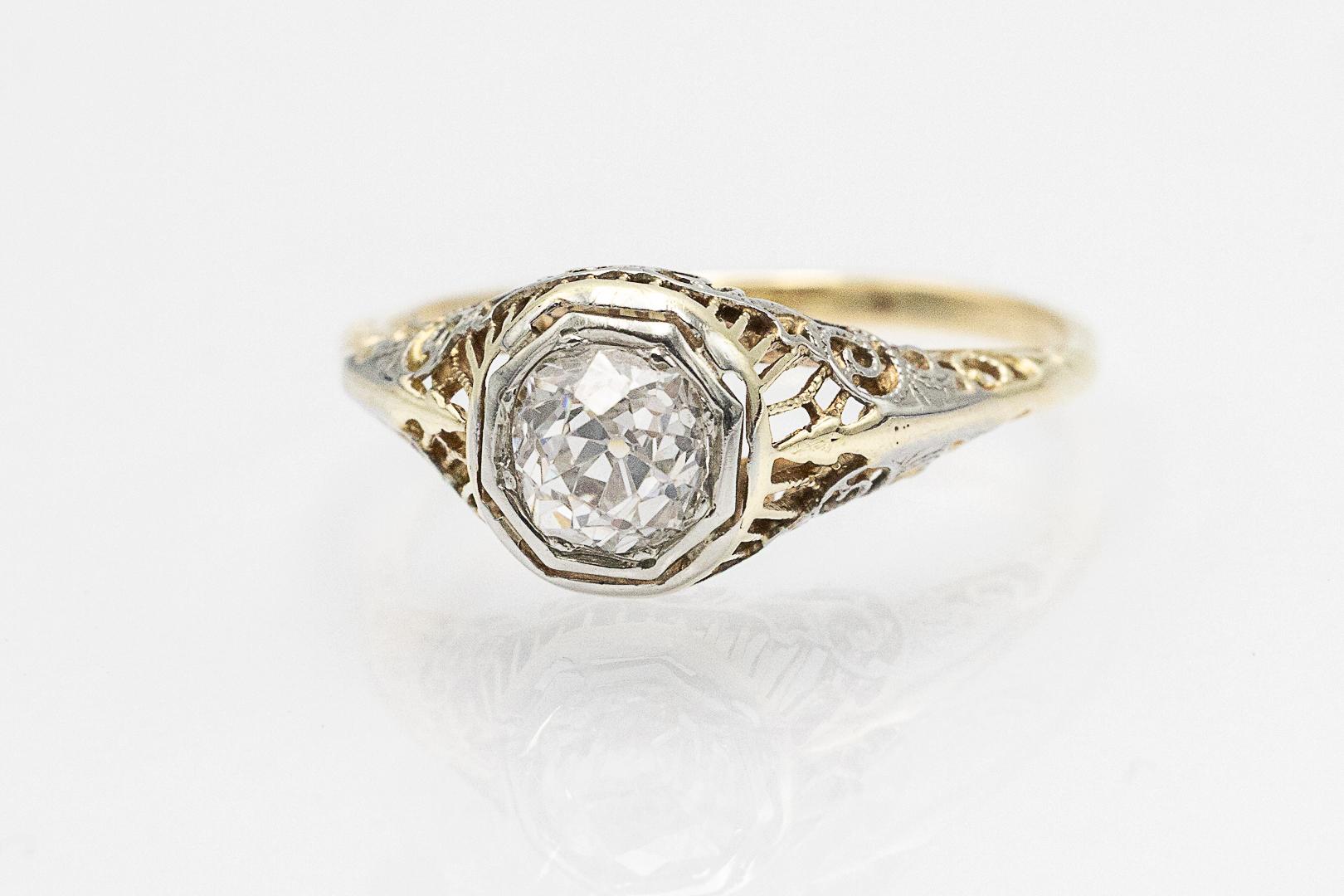 Old-cut solitaire ring with a 0.75ct diamond from around 1900. im Zustand „Gut“ im Angebot in Chorzów, PL