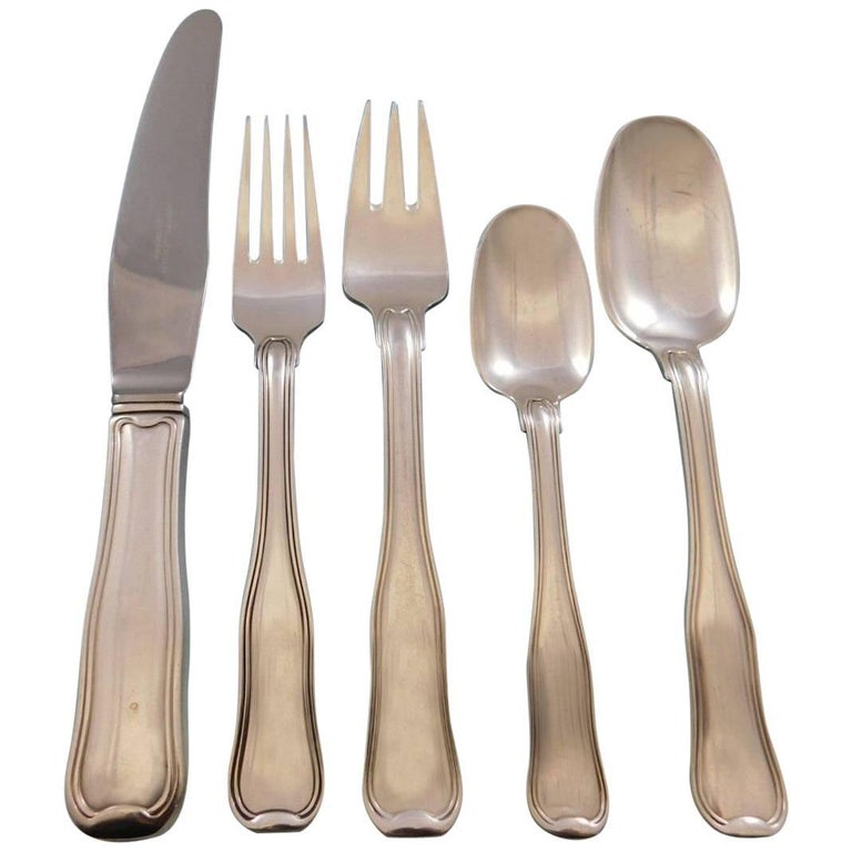 Old Danish by Georg Jensen Sterling Silver Flatware Set for 6 Service 32 Pieces For Sale