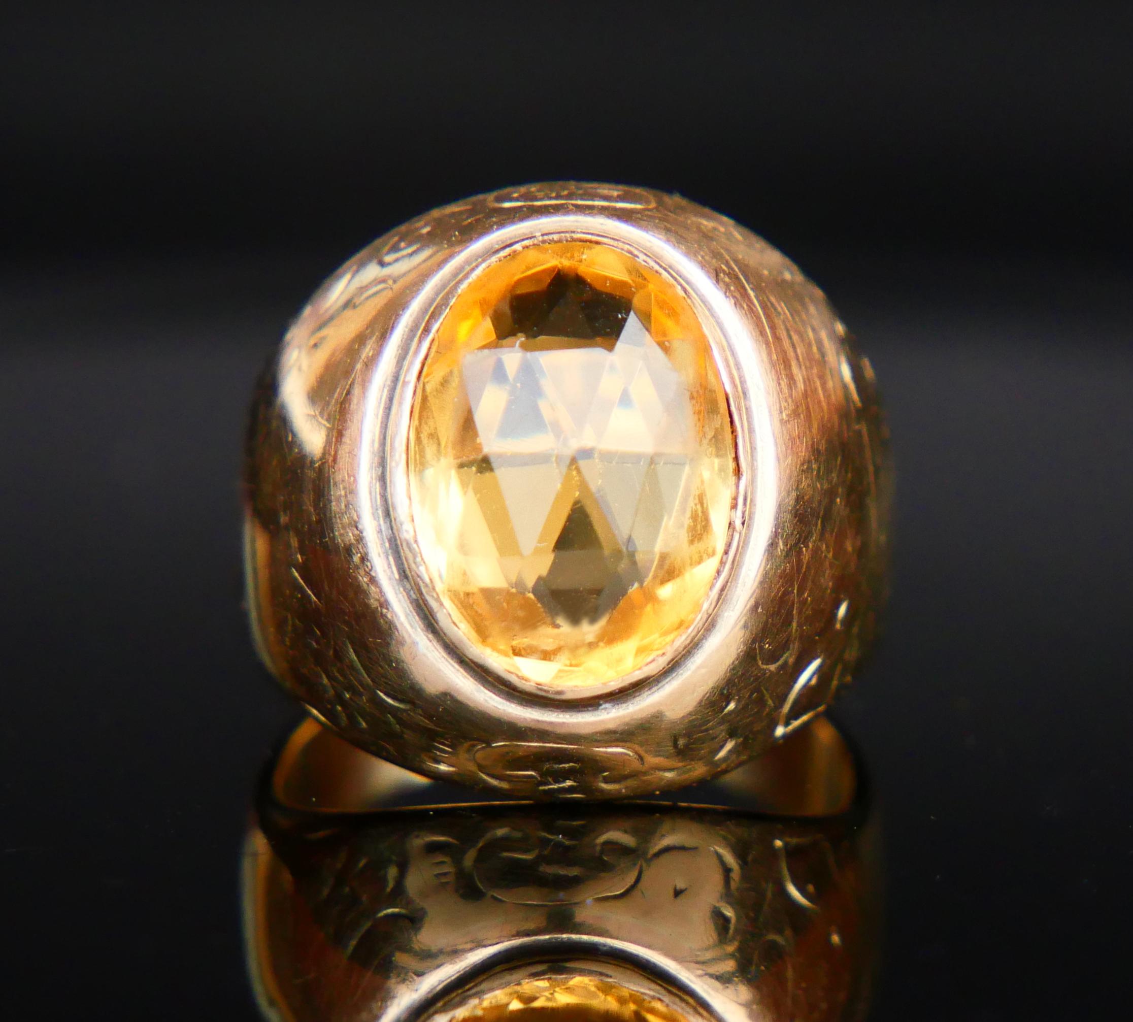 Alter dänischer Ring Citrin massiv 14K Gold Ø 4.75 US/ 6.2 gr (Art déco) im Angebot