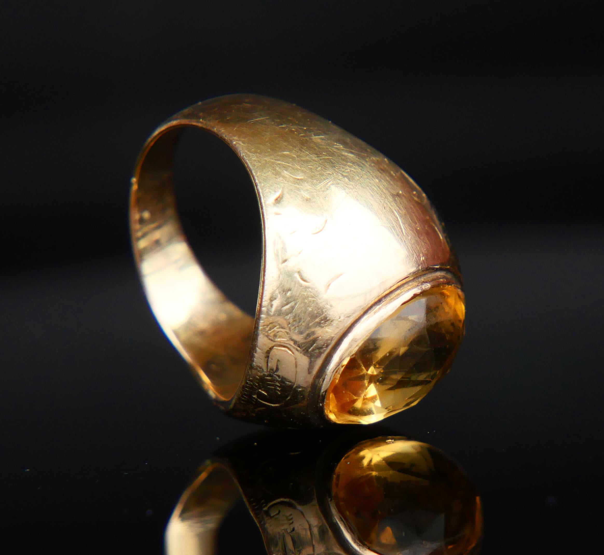 Briolette Cut Old Danish Ring Citrine solid 14K Gold Ø 4.75 US/ 6.2 gr For Sale