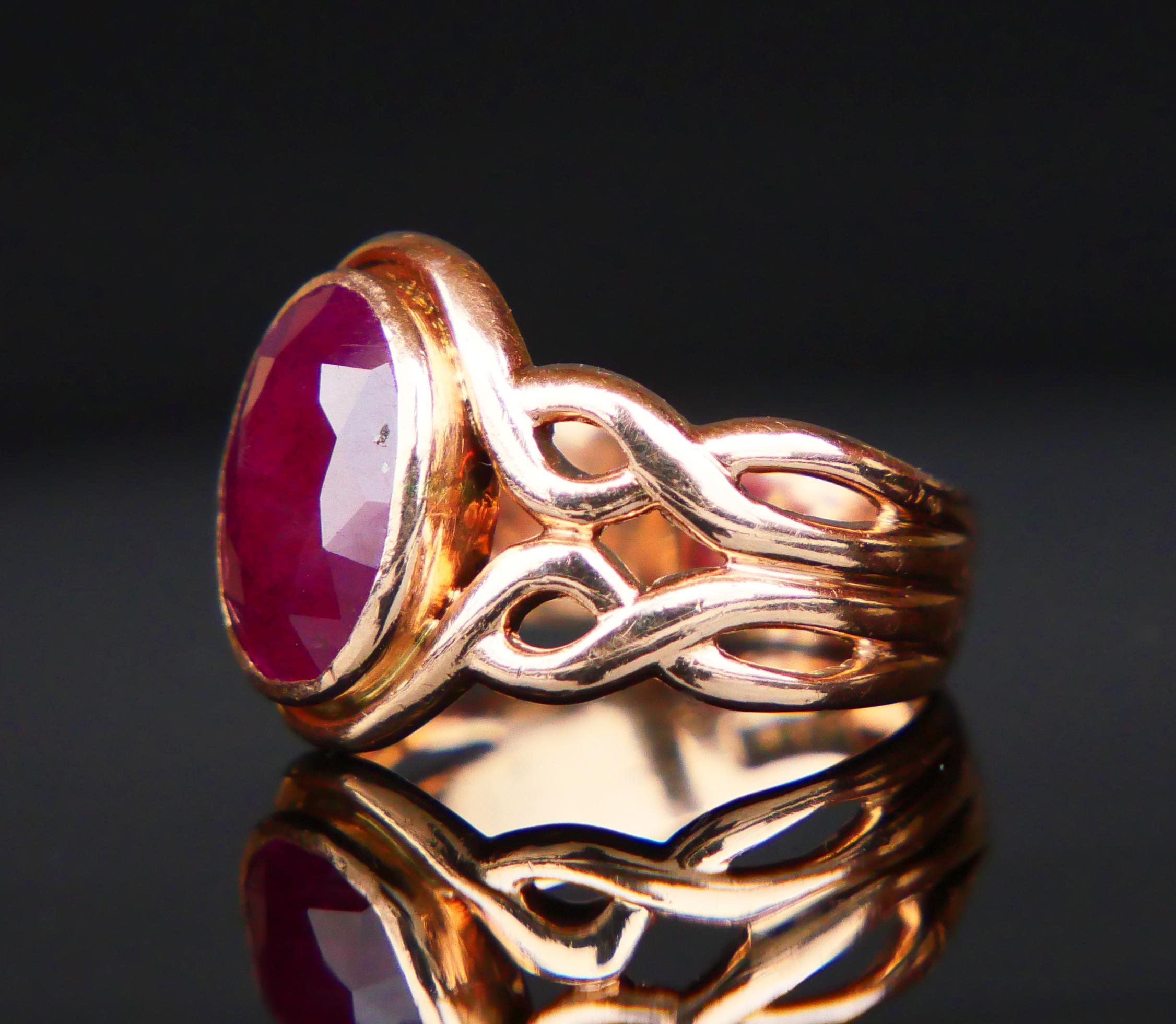 Women's Old Danish Ring natural 4ct Ruby solid 14K Rose Gold Ø 5.5 US/ 5.4 gr For Sale