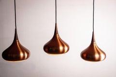 Old Danish triple pendant light in metal and rosewood, Jo Hammerborg 1960.