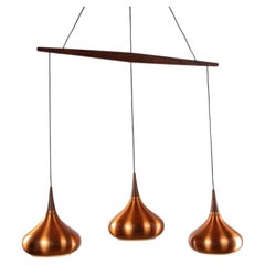 Old Danish triple pendant light in metal and rosewood, Jo Hammerborg 1960.