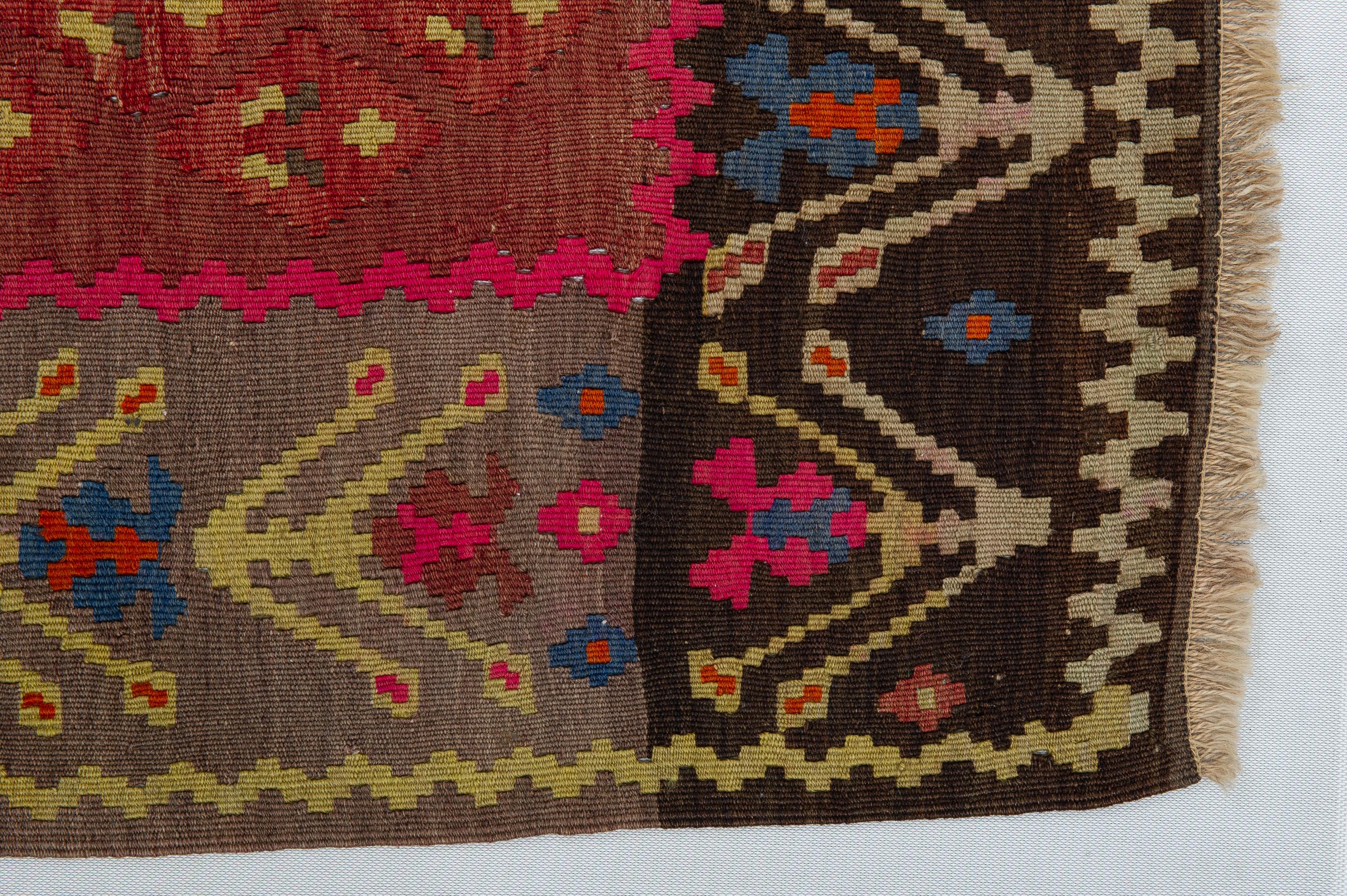 Old Dated Caucasian Kilim Karabagh with Shades For Sale 2
