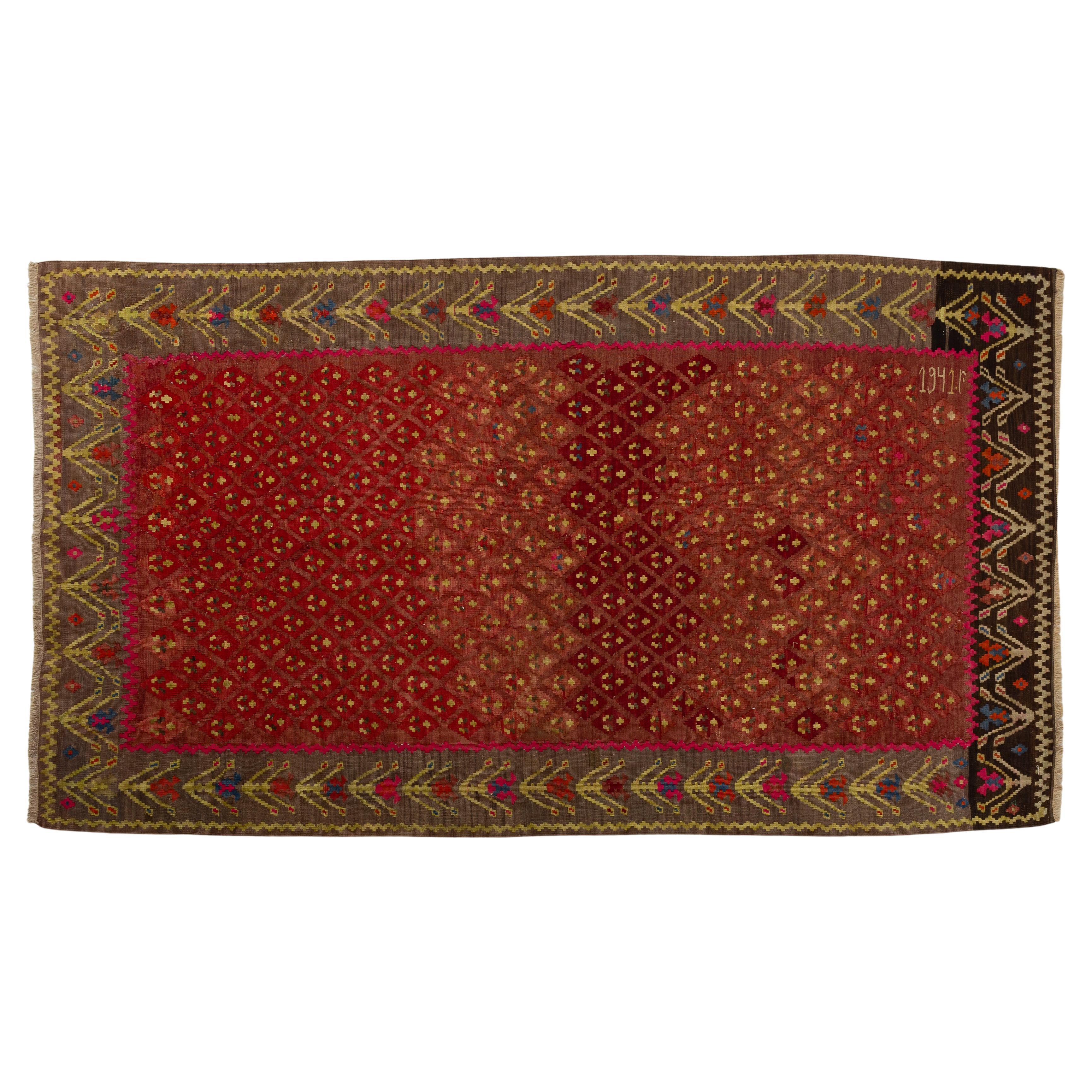Old Dated Caucasian Kilim Karabagh with Shades