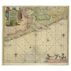 Antica carta marittima decorativa e altamente dettagliata della costa settentrionale olandese-tedesca, 1681