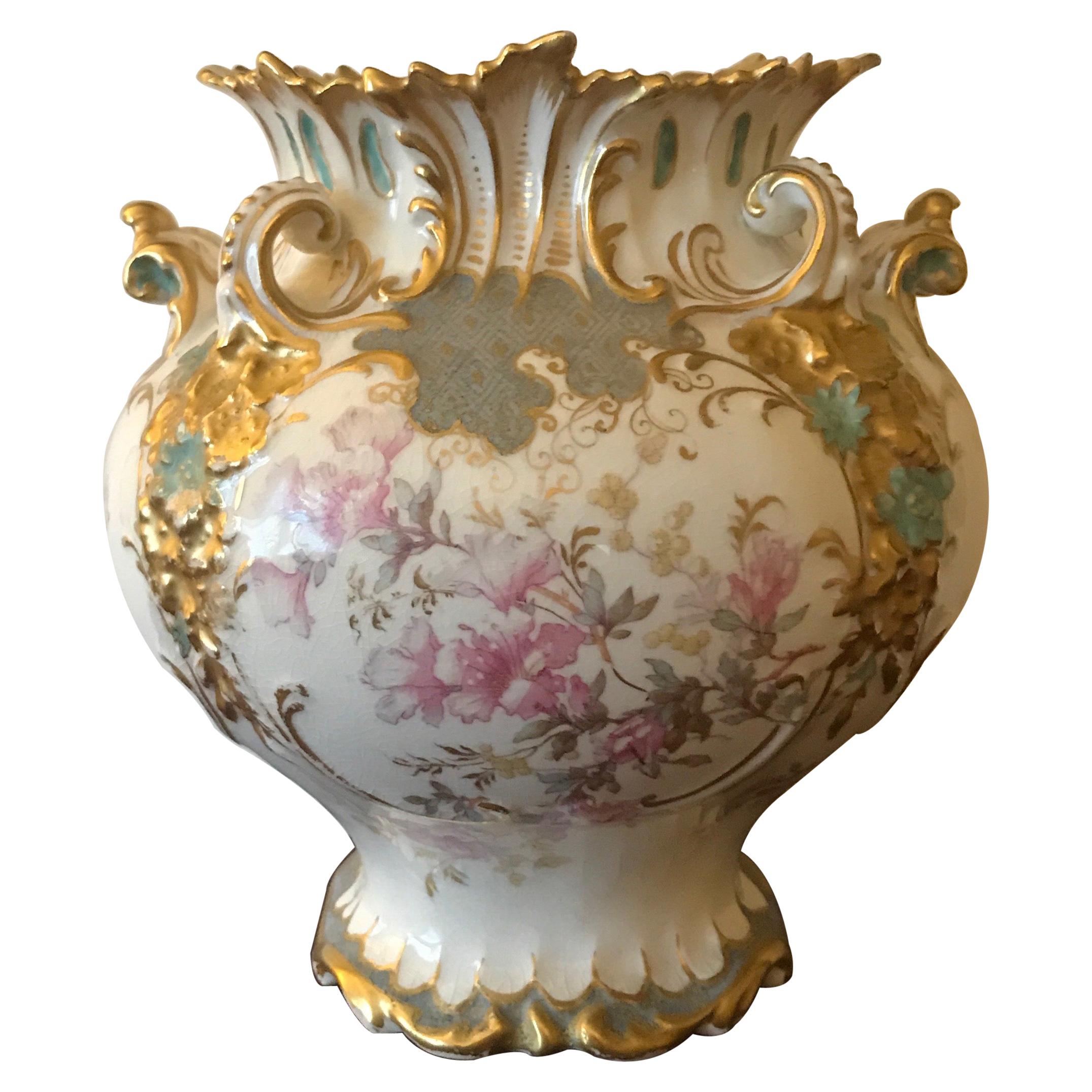 Old Derby China Gilt and Floral Vase