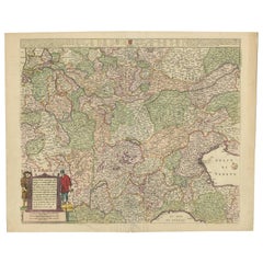 Antique Old Detailed Trade Route and Shipping Map from Italy to the Low Countries, c1671