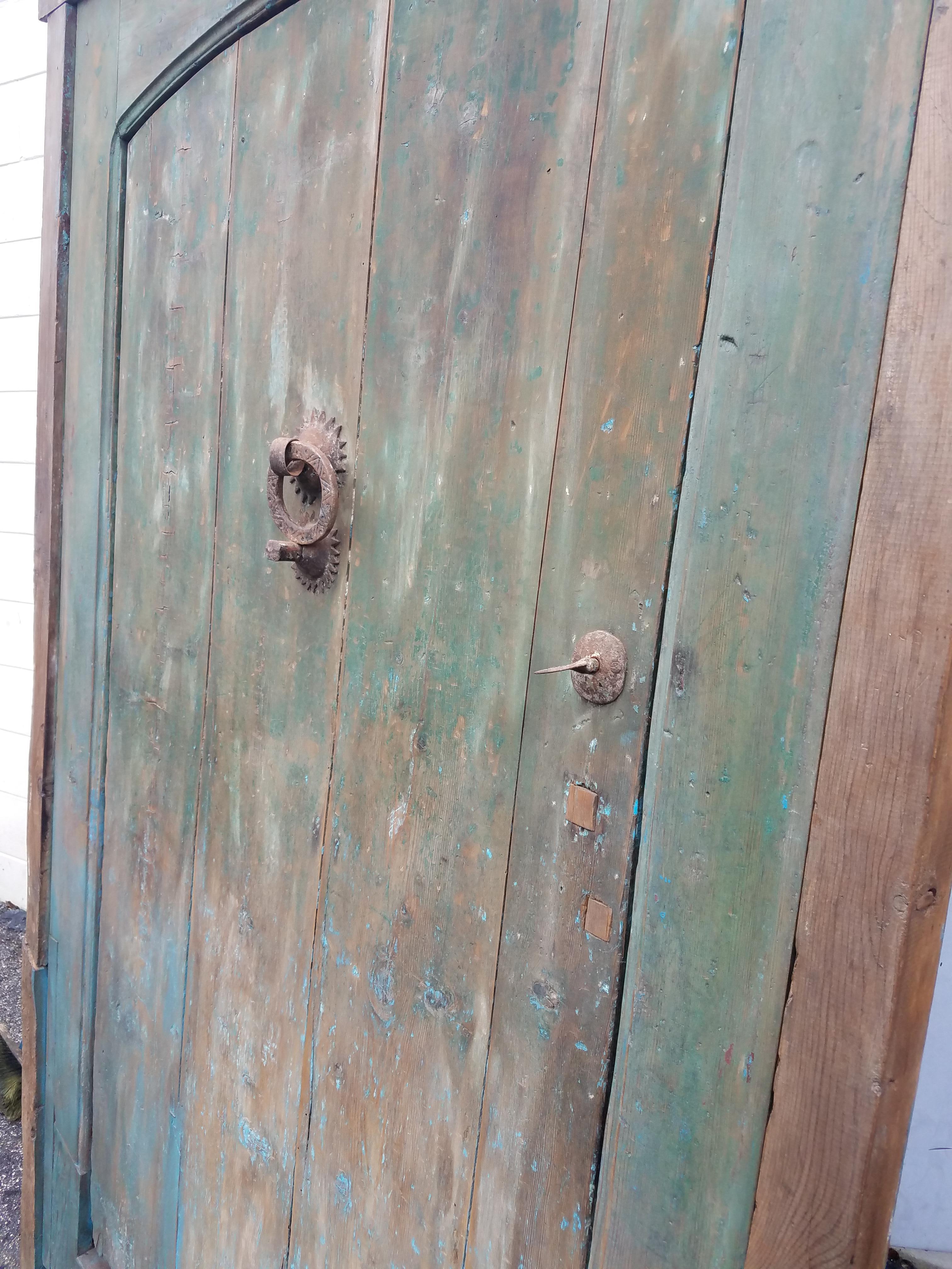 Old Dia Turquoise Moroccan Door, Old Knocker In Good Condition For Sale In Orlando, FL