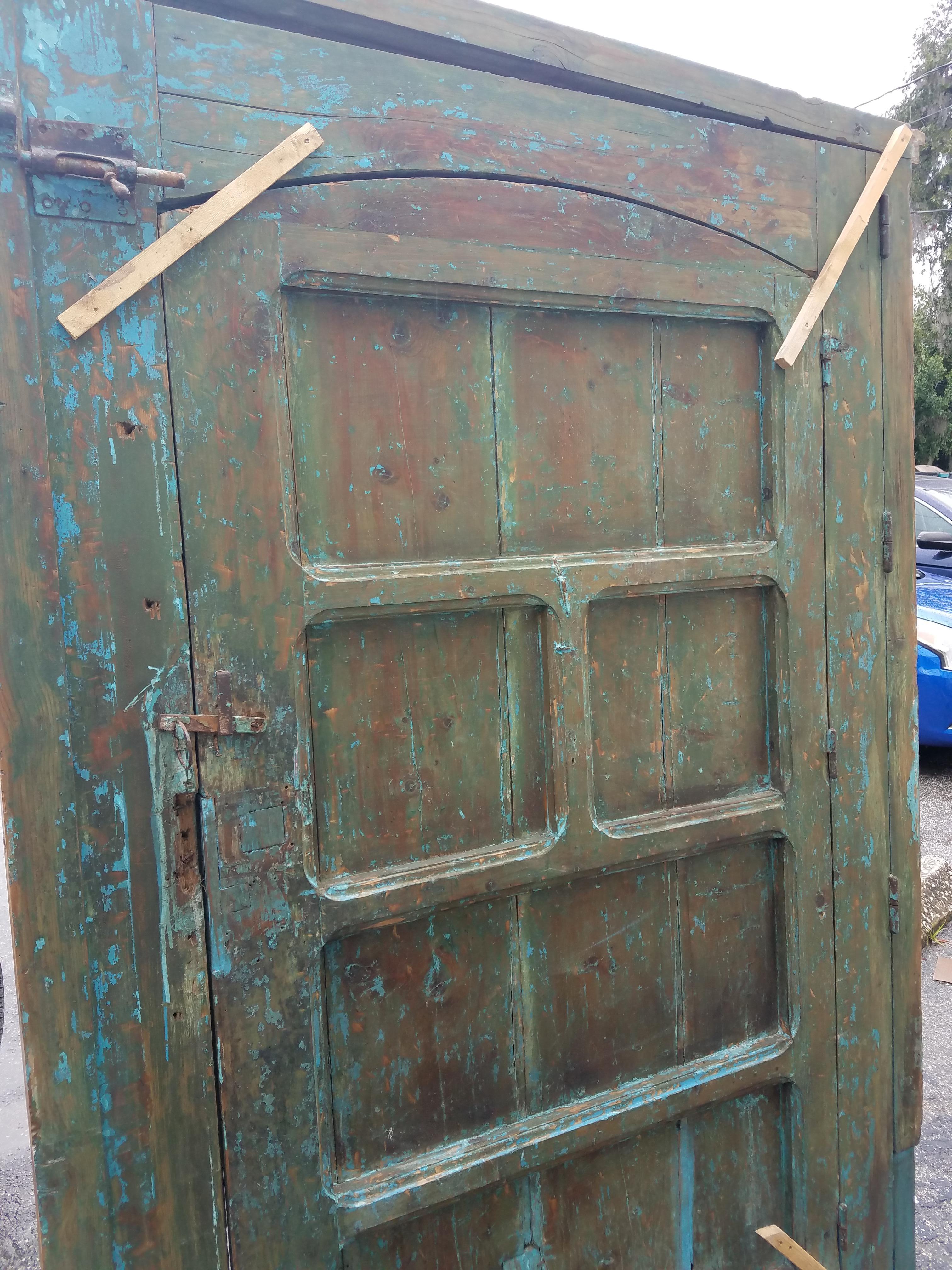 Early 20th Century Old Dia Turquoise Moroccan Door, Old Knocker For Sale