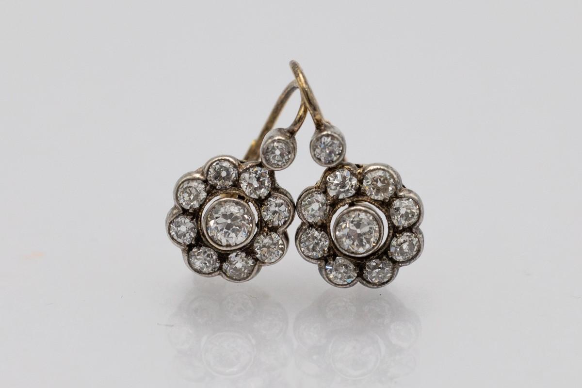 Art Nouveau Old diamond earrings, Netherlands, early 20th century.