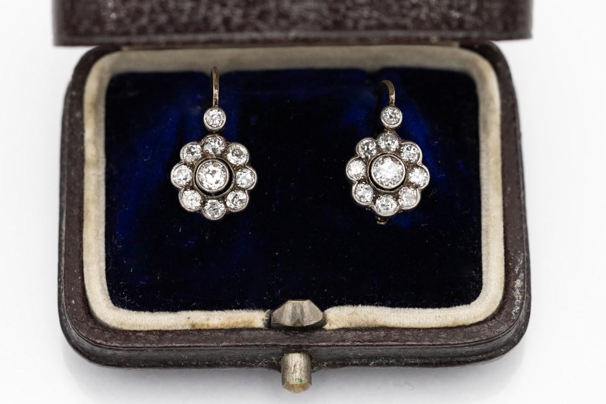 Old diamond earrings, Netherlands, early 20th century. In Good Condition In Chorzów, PL