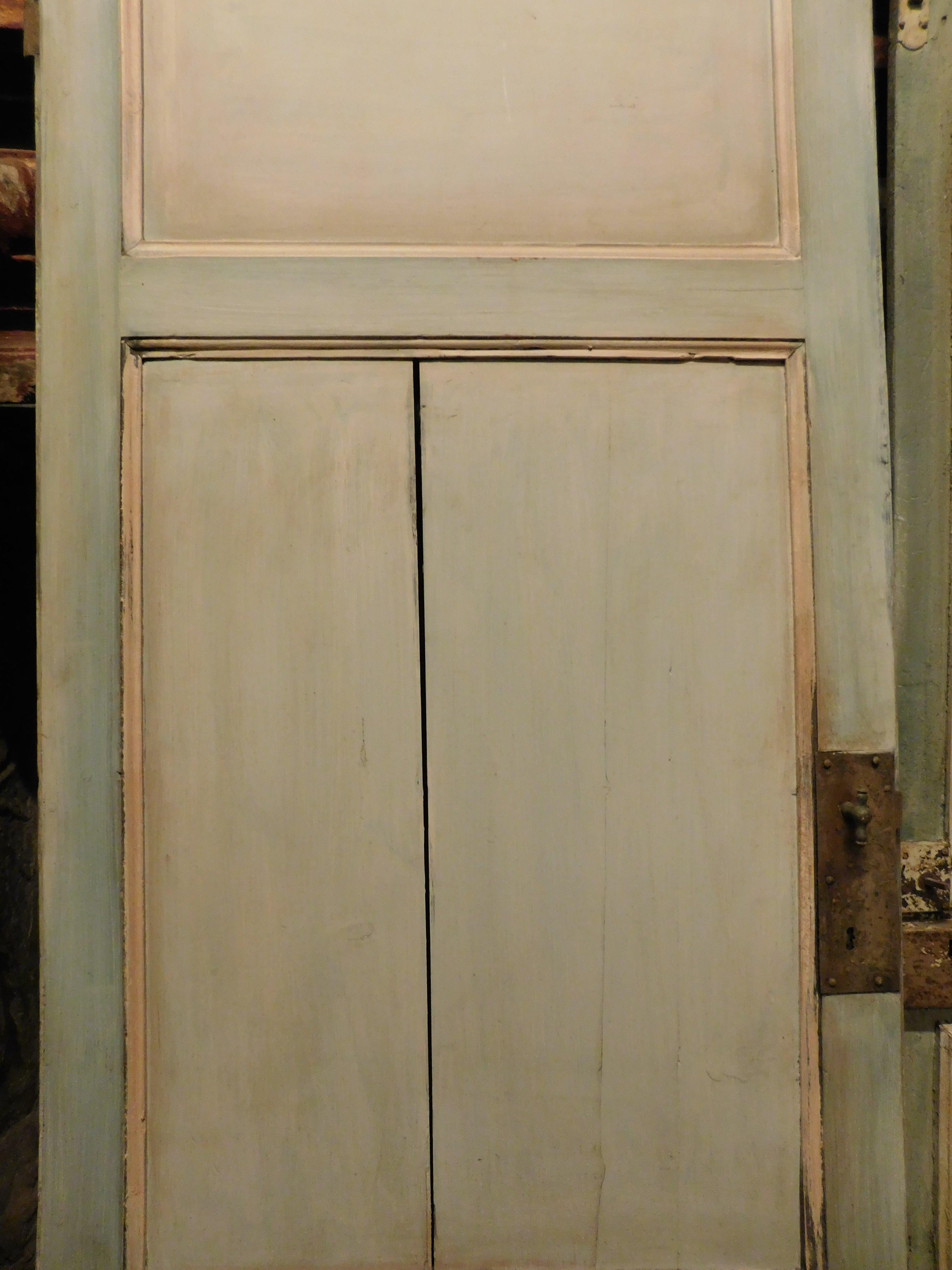 Old Door painted with landscape, 3 light blue gray panels, Italy For Sale 5