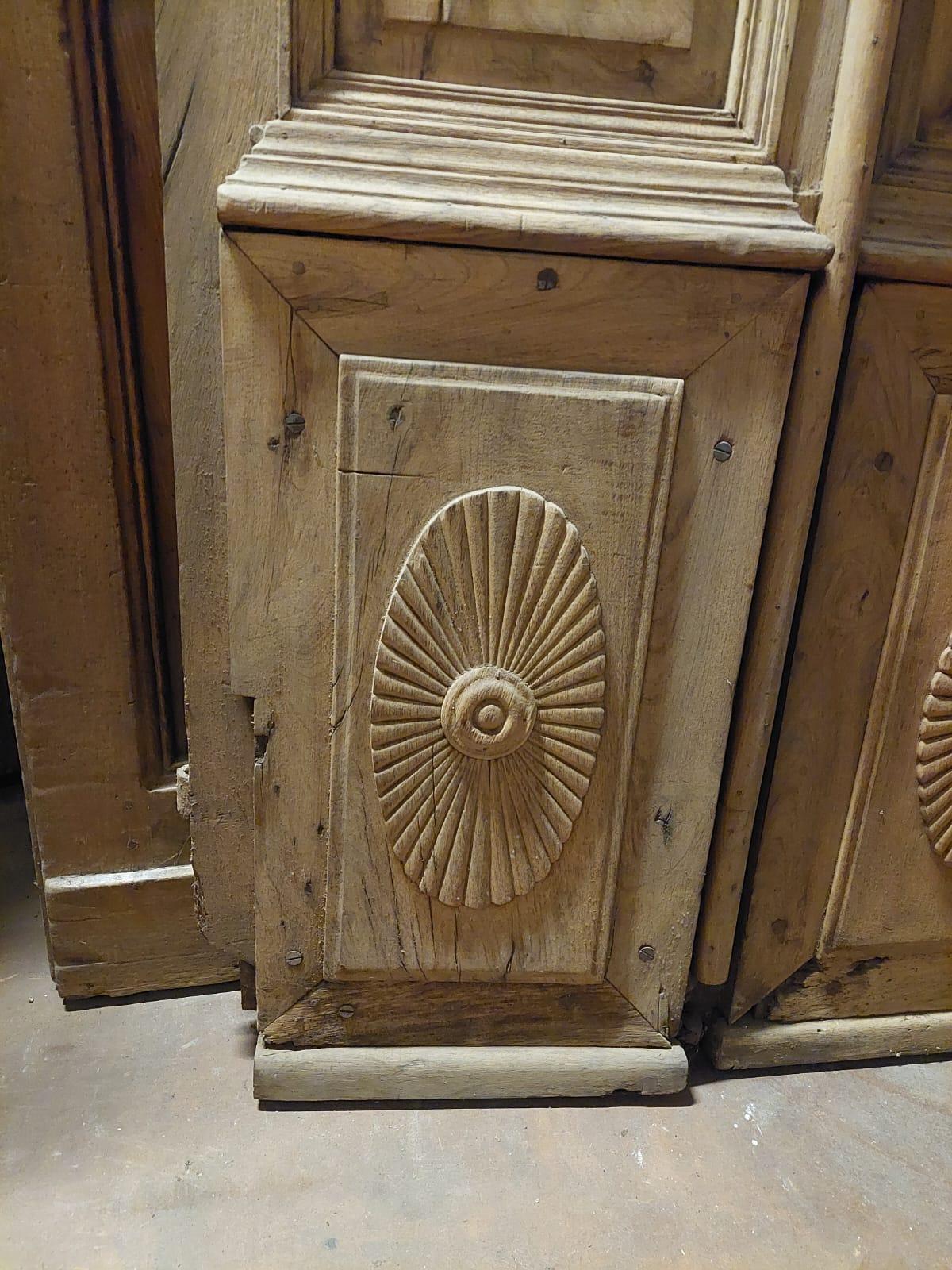 Hand-Carved Old Double entrance door in poplar wood, carved with knocker, Italy For Sale