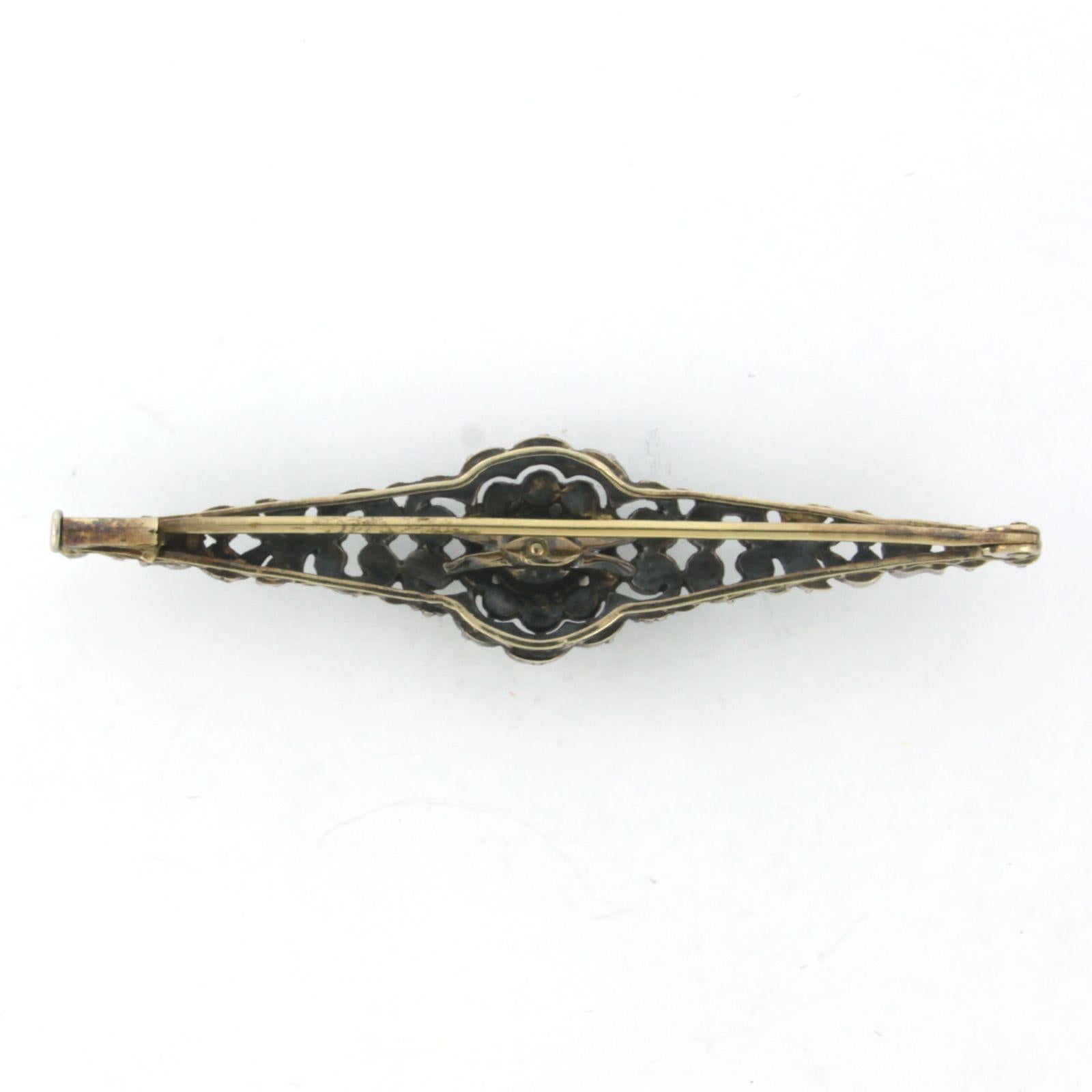 High Victorian OLD DUTCH Brooch with rose cut diamonds up to 0.50ct 14k yellow gold and silver For Sale