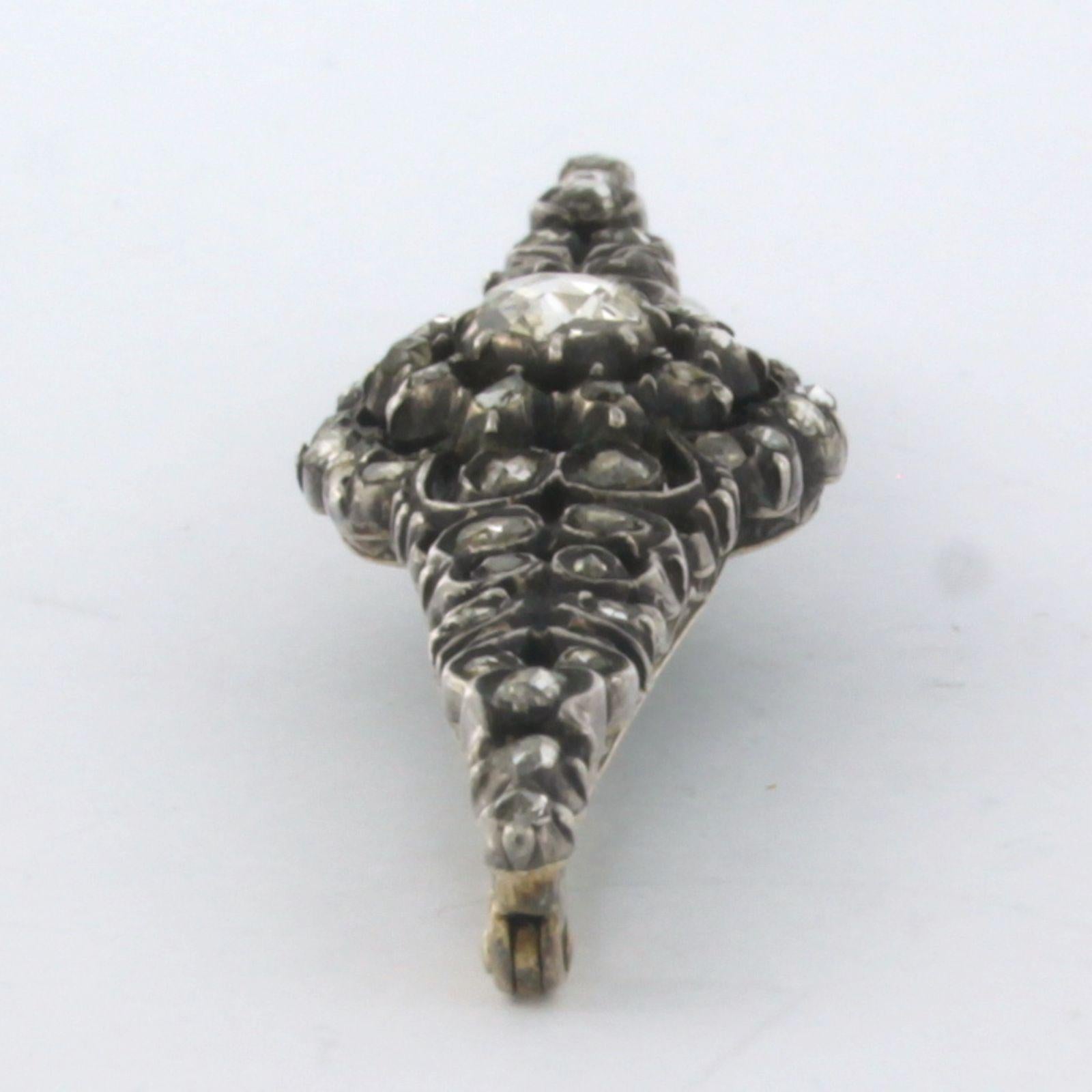 Rose Cut OLD DUTCH Brooch with rose cut diamonds up to 0.50ct 14k yellow gold and silver For Sale