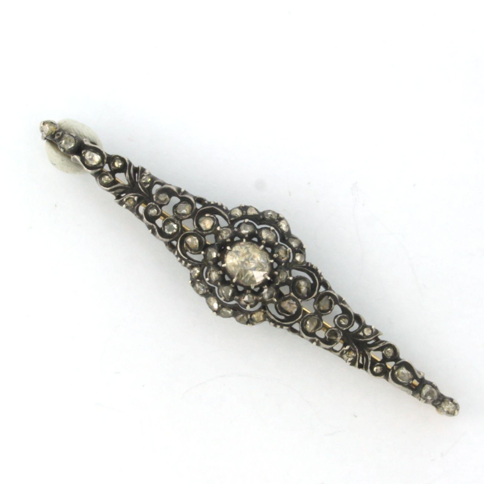 Women's OLD DUTCH Brooch with rose cut diamonds up to 0.50ct 14k yellow gold and silver For Sale