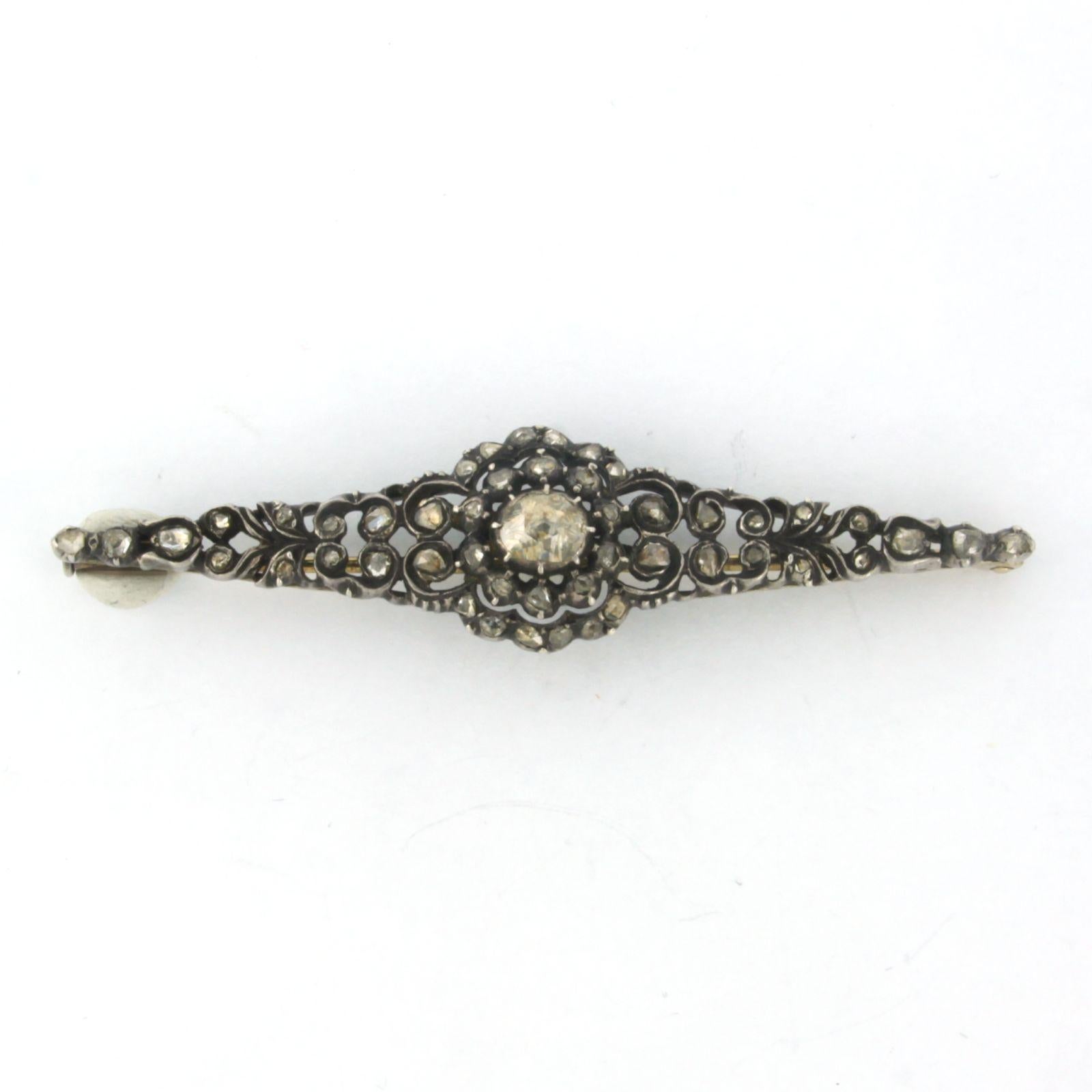 OLD DUTCH Brooch with rose cut diamonds up to 0.50ct 14k yellow gold and silver For Sale 1