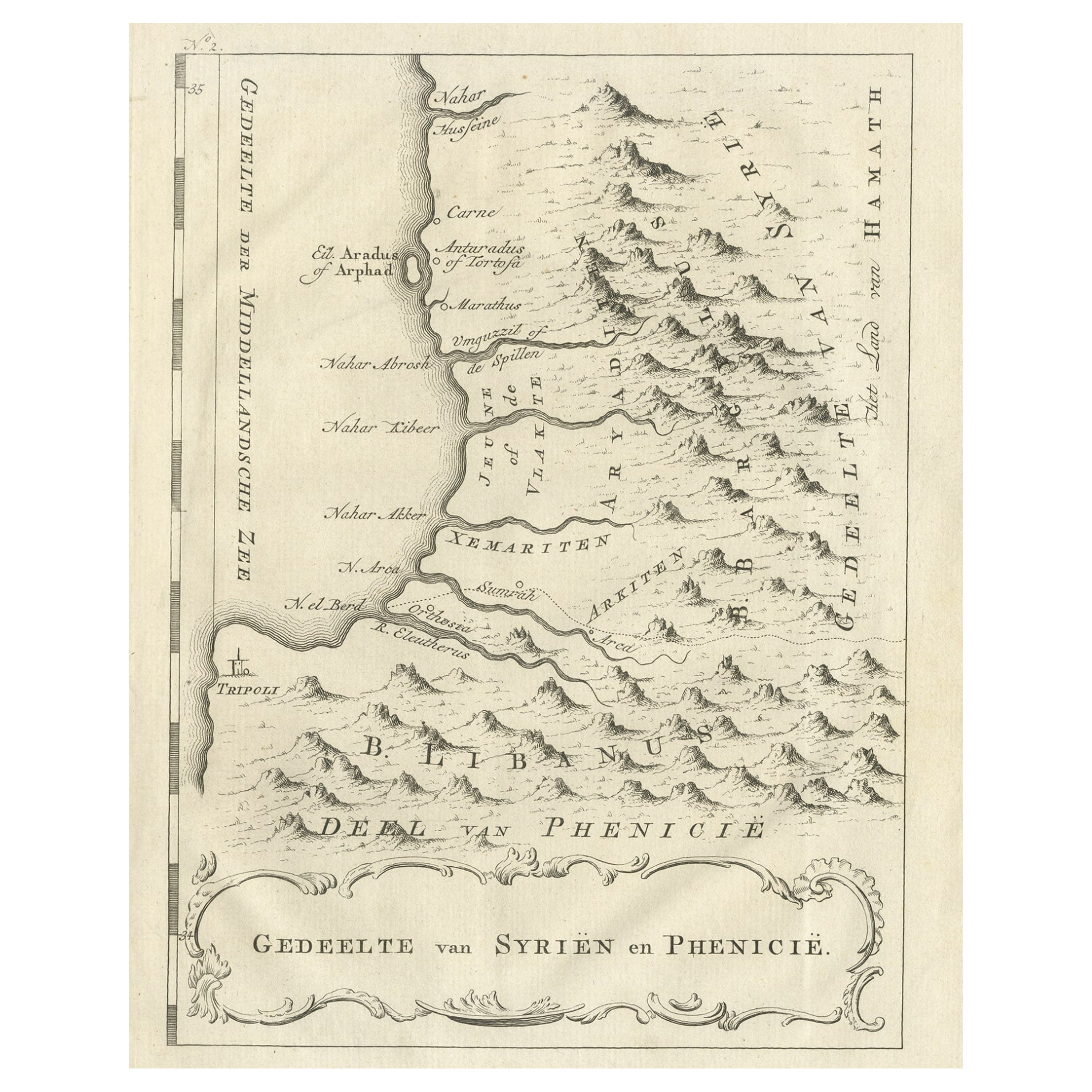 Antica mappa olandese di parte della Siria e della Fenicia, 1773 in vendita