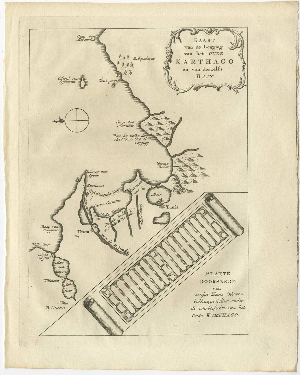 Old Dutch Map of the City of Carthage and the Bay of Carthage, 1773