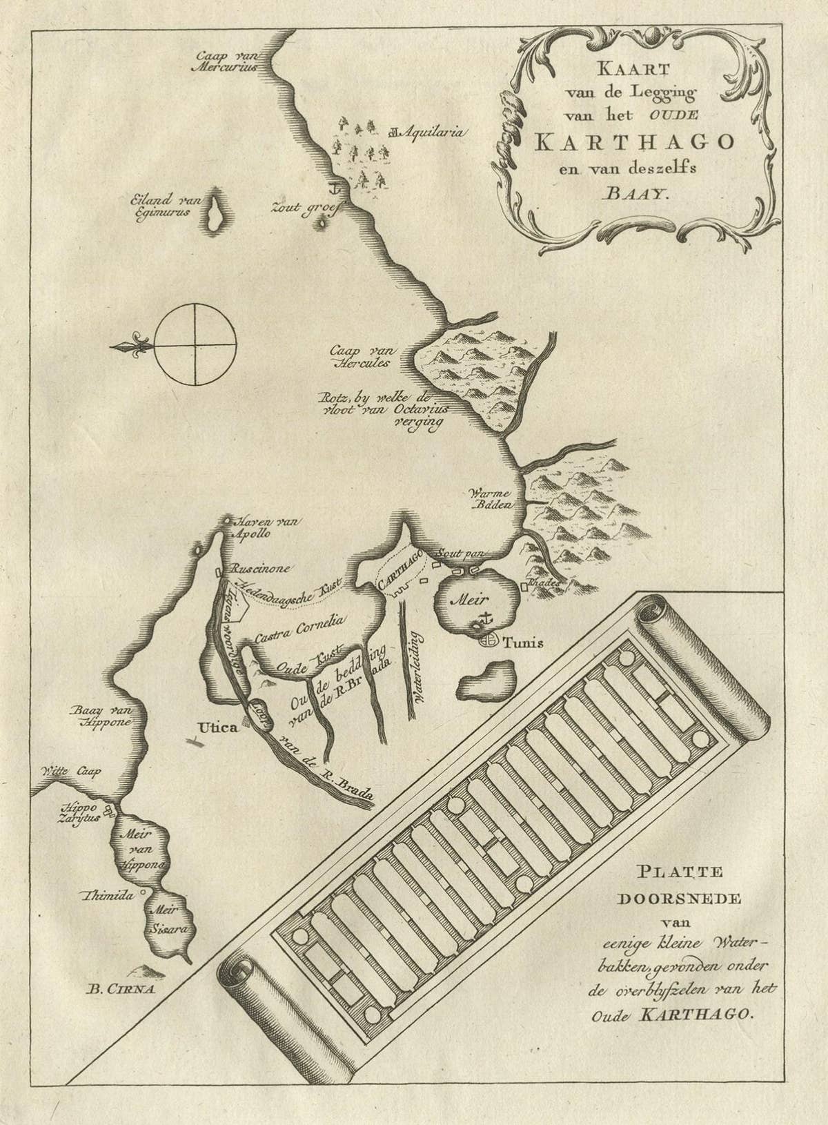 Old Dutch Map of the City of Carthage and the Bay of Carthage, 1773