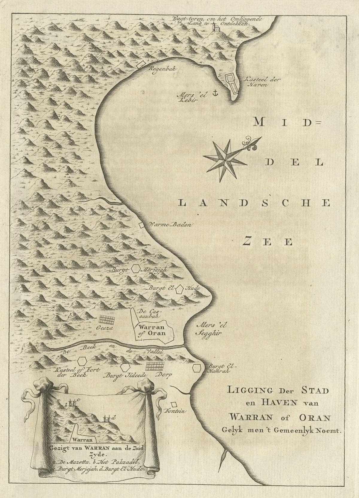 Old Dutch Map of the City of Oran 'Warran', Algeria, 1773