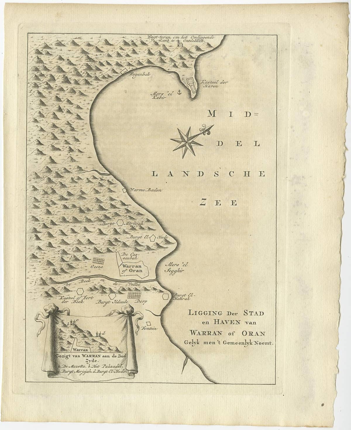 Old Dutch Map of the City of Oran 'Warran', Algeria, 1773