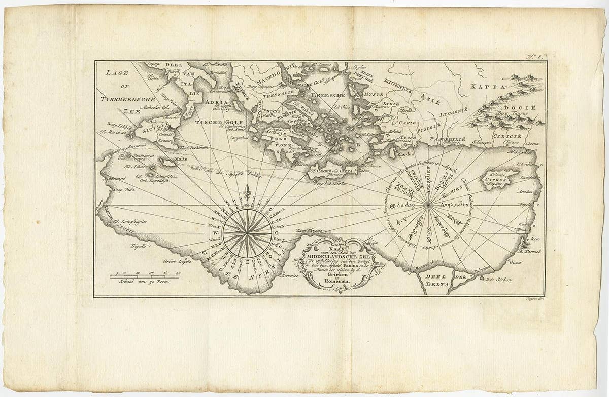 Old Dutch Map of the Region Around the Mediterranean Sea, 1773