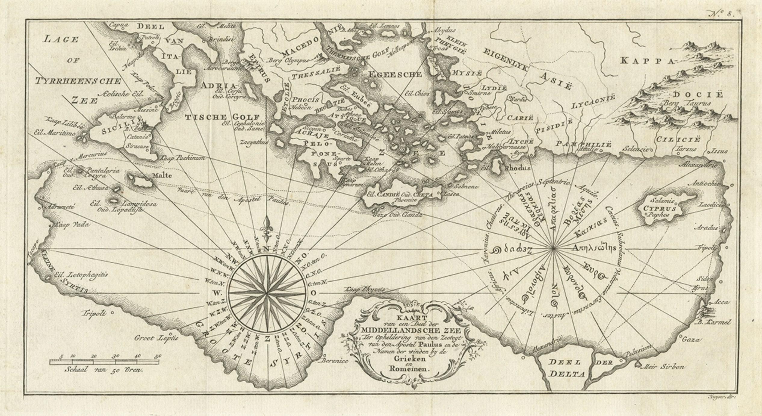 Ancienne carte néerlandaise de la région entourant la mer Méditerranée, 1773 Bon état - En vente à Langweer, NL