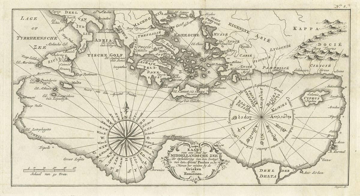 Old Dutch Map of the Region Around the Mediterranean Sea, 1773