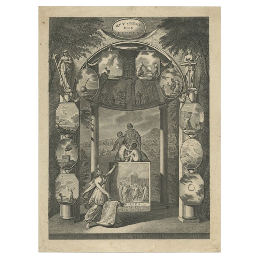 Frontispiece der alten niederländischen Religion mit der Darstellung eines Christus-Lehrers, wie man bitten, um 1880 im Angebot