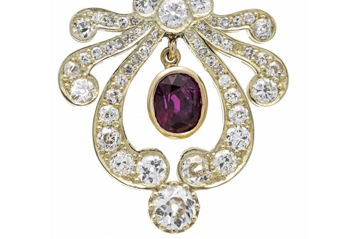 Old earrings with diamonds and natural rubies, Russia, early XX century. In Excellent Condition In Chorzów, PL