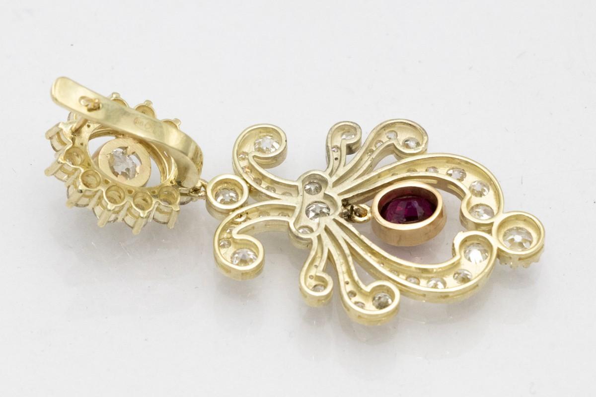 Old earrings with diamonds and natural rubies, Russia, early XX century. For Sale 2