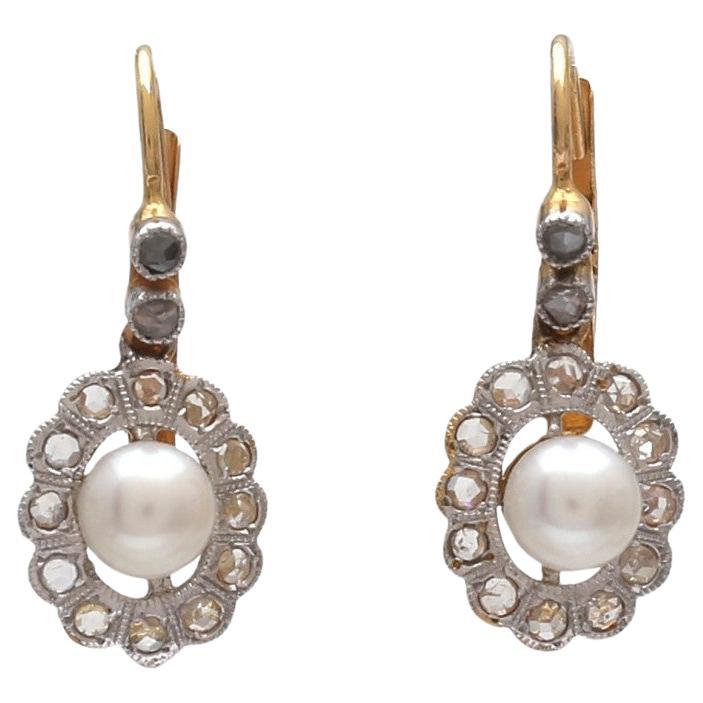 Old earrings with rose-cut diamonds and pearls, Western Europe, circa 1900. For Sale