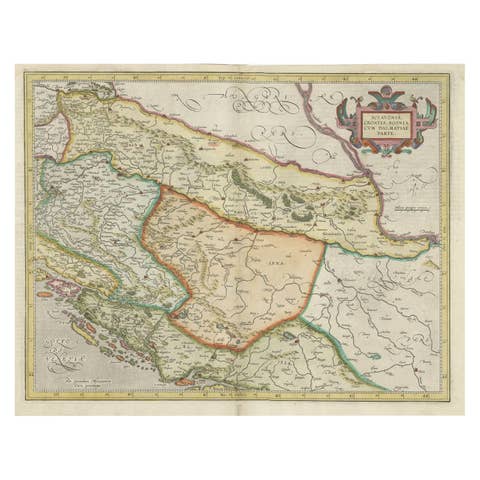 Old Eastern Balkans Map, with Dalmatia, Croatia, Slavonia, Bosnia, Serbia, 1633
