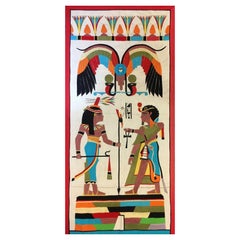 Antiguo panel de tapiz egipcio de algodón con apliques, circa 1940