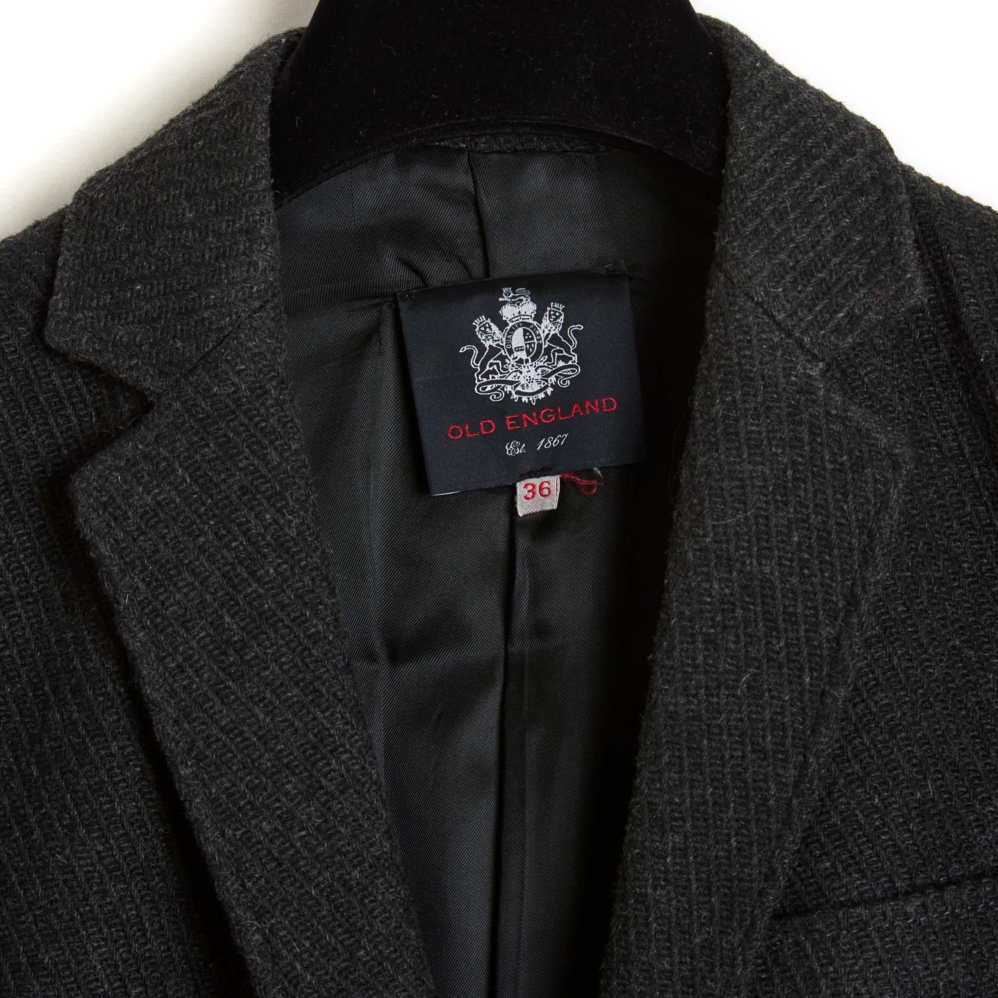 Black Old England Manteau droit FR36 Anthracite Chevrons Straight Coat UK8 US6 For Sale