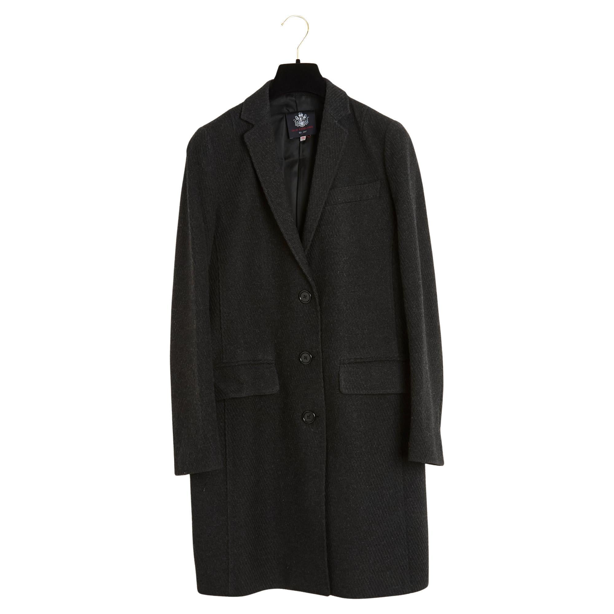Old England Manteau droit FR36 Anthracite Chevrons Straight Coat UK8 US6 For Sale