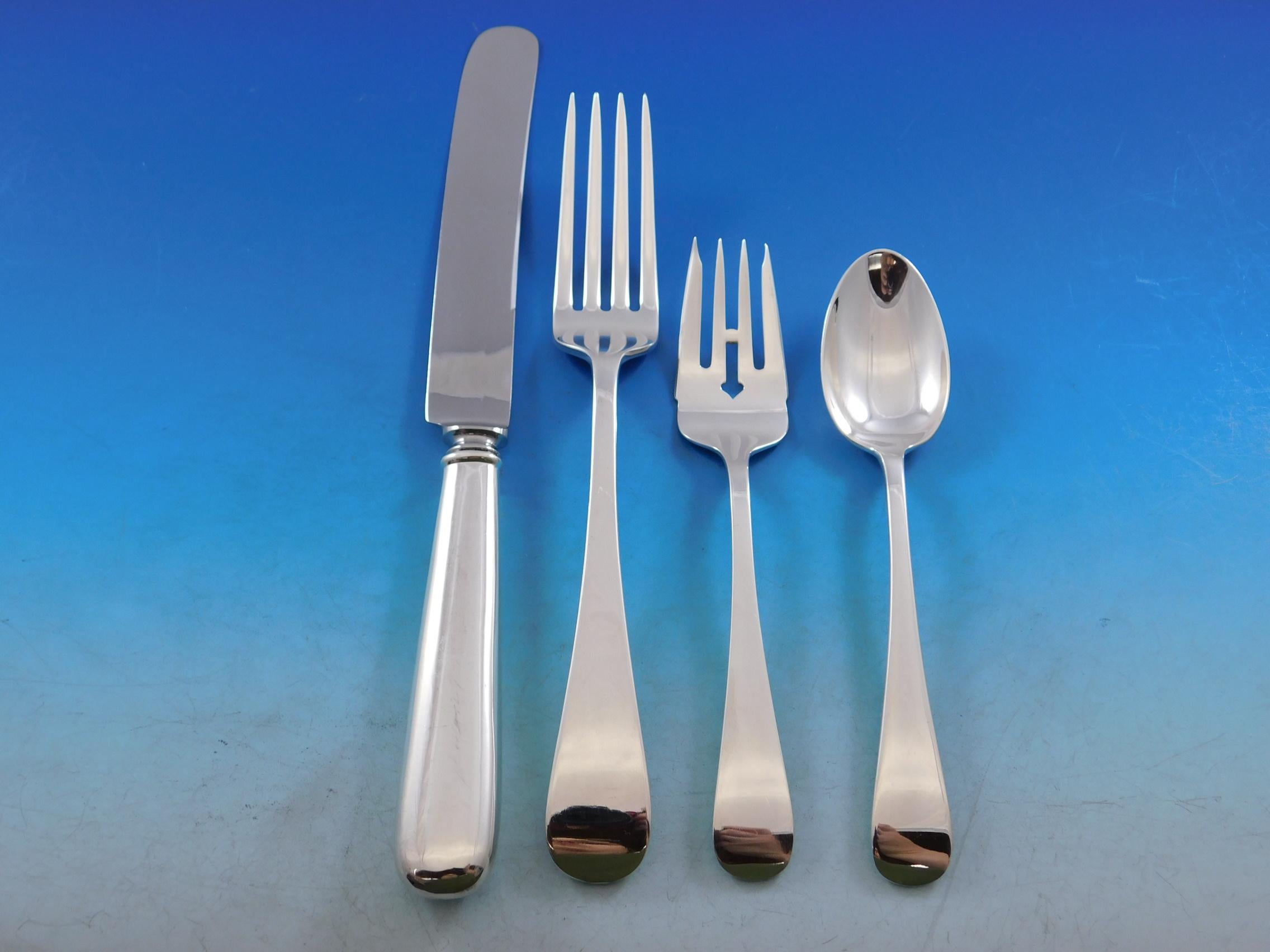 Fabulous monumental Old English antique by Dominick & Haff sterling silver Flatware set, 190 pieces. This timeless, unadorned pattern shows off the true beauty of the silver. It was introduced by D&H in the year 1880. This set includes:

12 dinner