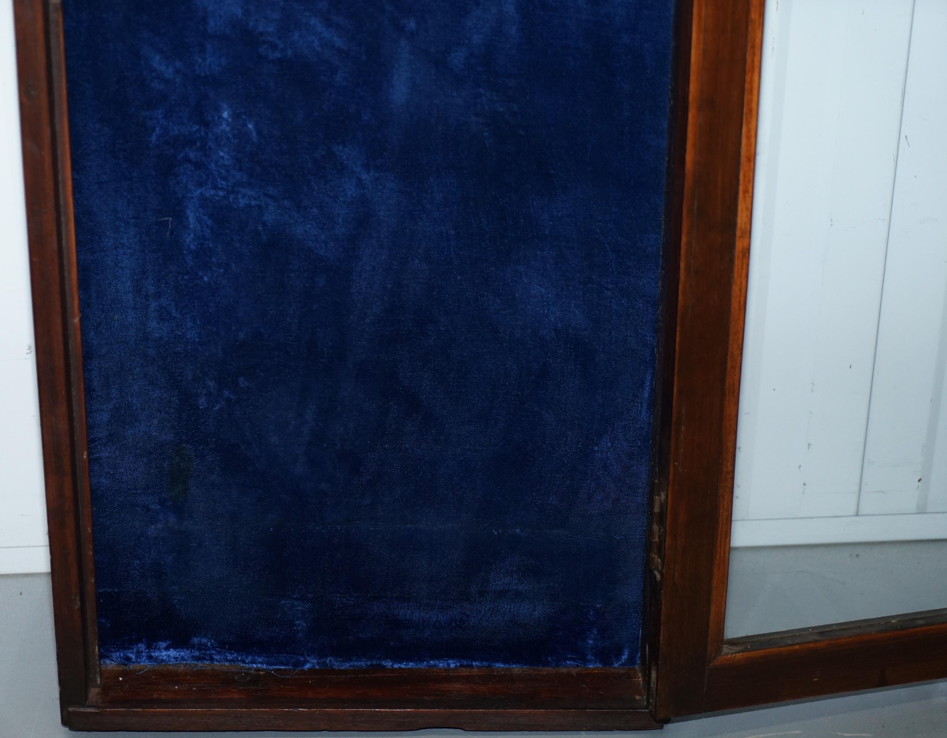 Old English Blue Velvet Lined Oak Display Collectors Cabinet with Original Key 4