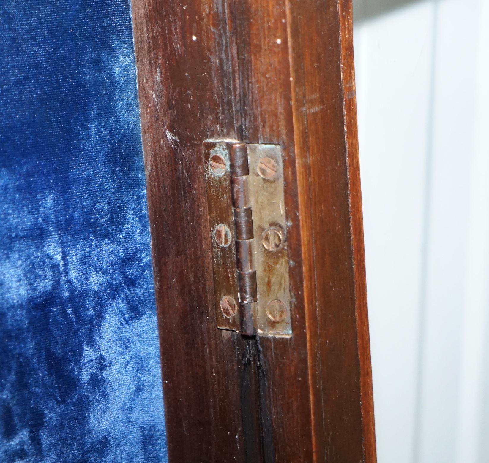 Old English Blue Velvet Lined Oak Display Collectors Cabinet with Original Key 6