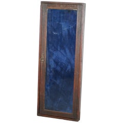Old English Blue Velvet Lined Oak Display Collectors Cabinet with Original Key