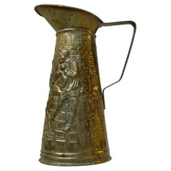 Old English Brass Pitcher w. Medieval Embossed Micro-cosmos