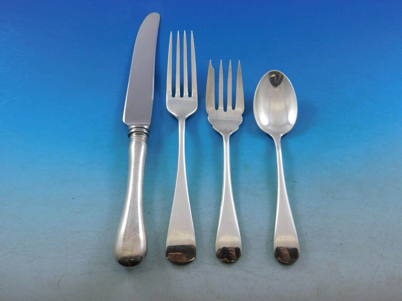 Classic unadorned, plain and heavy pattern Old English by Birks Regency Canada sterling silver huge dinner and luncheon flatware set of 60 pieces. This set includes:

Six dinner size knives, 9 1/2