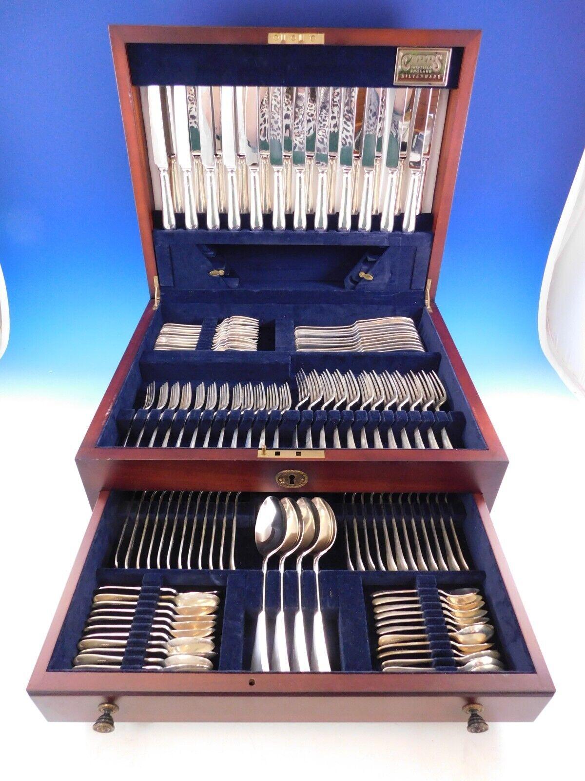Outstanding Old English by Carrs - Sheffield England Sterling Silver Flatware set - 124 pieces. These pieces have great weight and show very little signs of use. This set includes:

12 Dinner Knives, 9 3/4
