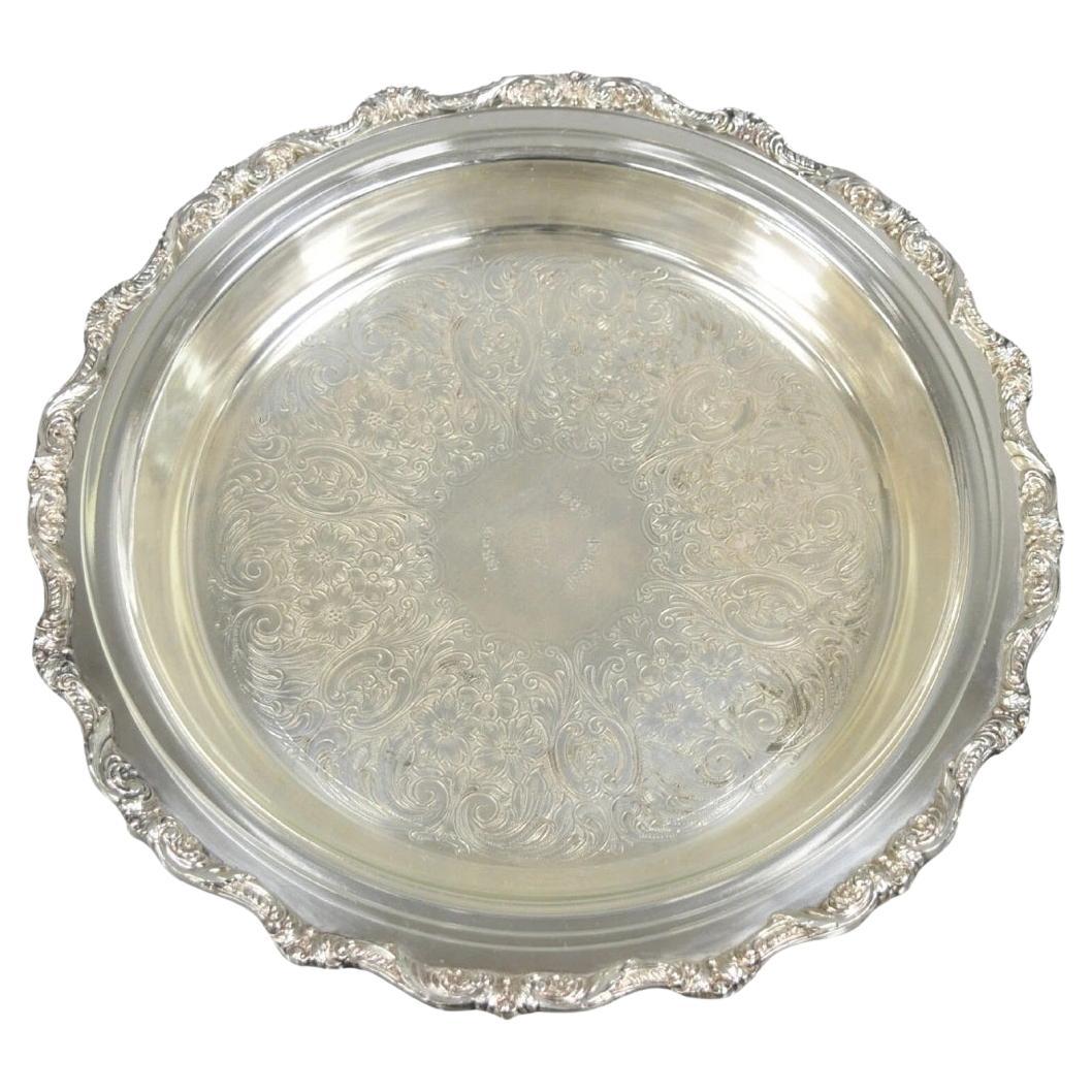 Old English by Poole 5017 Round 12" Silver Plated Platter Dish w/ Glass Insert im Angebot