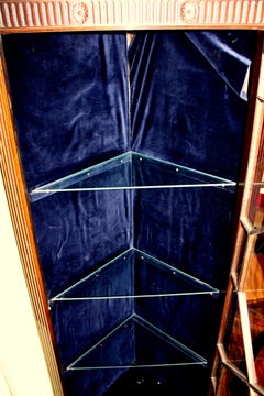 Old English Carved Solid Mahogany Chippendale Style Glass Front Corner Cupboard