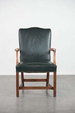 Old English cowhide and wooden Gainsborough side/desk chair